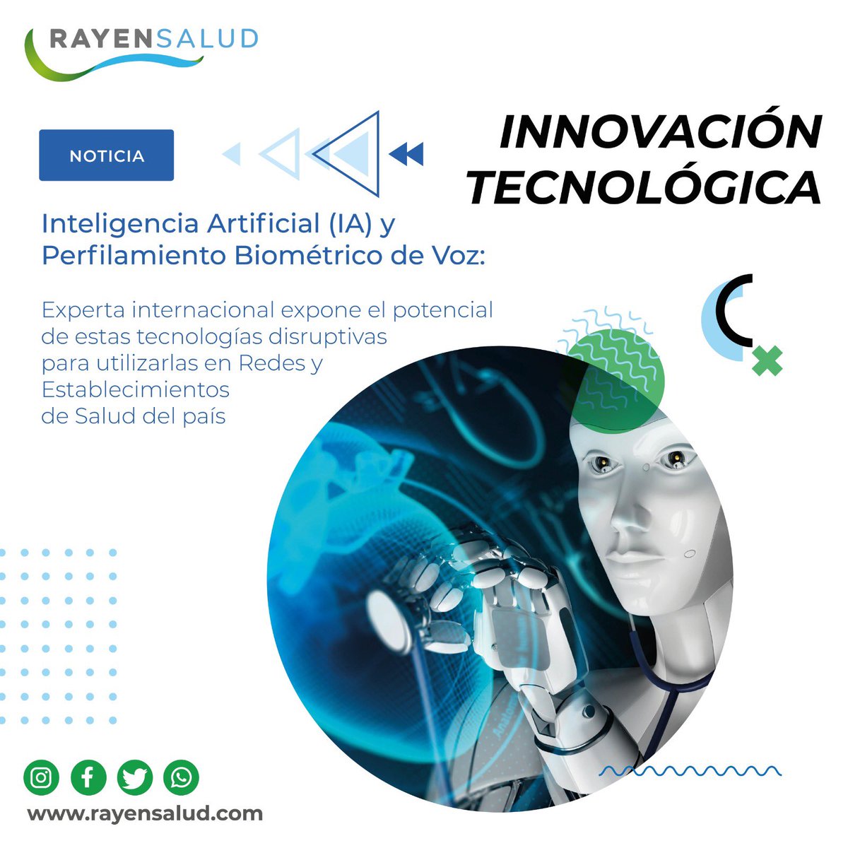 Rayen_Salud's tweet photo. ¿Ya leíste la nota sobre el potencial de la Inteligencia Artificial (IA) y Perfilamiento Biométrico en Voz para la gestión de las Redes y Establecimientos de Salud? 🤖🏥 

Si aún no lo haces, te invitamos a leerla aquí 👉🏻 https://t.co/2erG642MFZ

#eHealth #TecnologíasDisruptivas https://t.co/OaYFLKVfqs