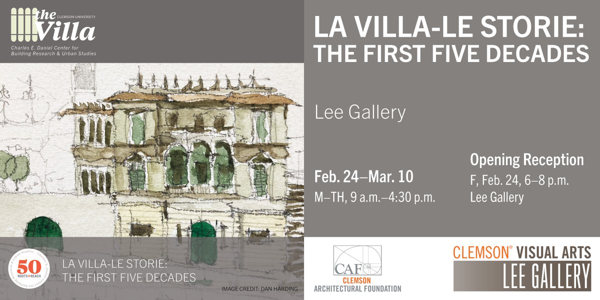 La Villa-Le Storie: The First Five Decades Art Exhibition opens tomorrow! 
Reception: 2/24, 6–8p.m.
2/24–3/10 M–TH, 9a.m.–4:30p.m.
<a href="/ClemsonGallery/">LEE GALLERY</a> 
This exhibition celebrates the creative work of Genoa alumni, their stories, and their memories.
#clemsonvisualarts