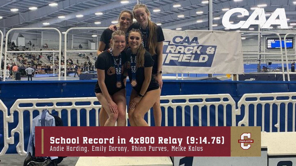 CofC_TFXC's tweet photo. Cougars set a school record and finish 3rd in the 4x800 relay to cap off the 2023 CAA Indoor Championships

#TheCollege🌴 https://t.co/MOqng8dGwm