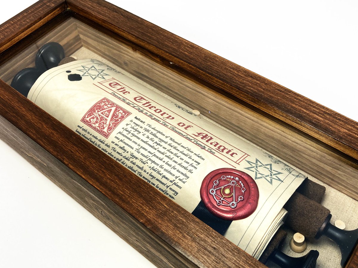 AdamantArt's tweet photo. It was an honor to make this absolutely massive scroll (almost 10 feet long) of the Theory of Magic for its own creator, @GorillaOfDest. 

 #props #propmaking #cosplay #fantasy #scroll #magic #dungeonsanddragons #ttrpg https://t.co/iF44ySSYfP