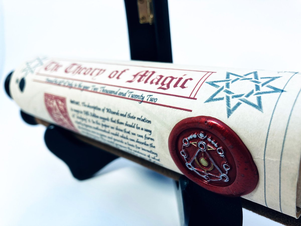 AdamantArt's tweet photo. It was an honor to make this absolutely massive scroll (almost 10 feet long) of the Theory of Magic for its own creator, @GorillaOfDest. 

 #props #propmaking #cosplay #fantasy #scroll #magic #dungeonsanddragons #ttrpg https://t.co/iF44ySSYfP
