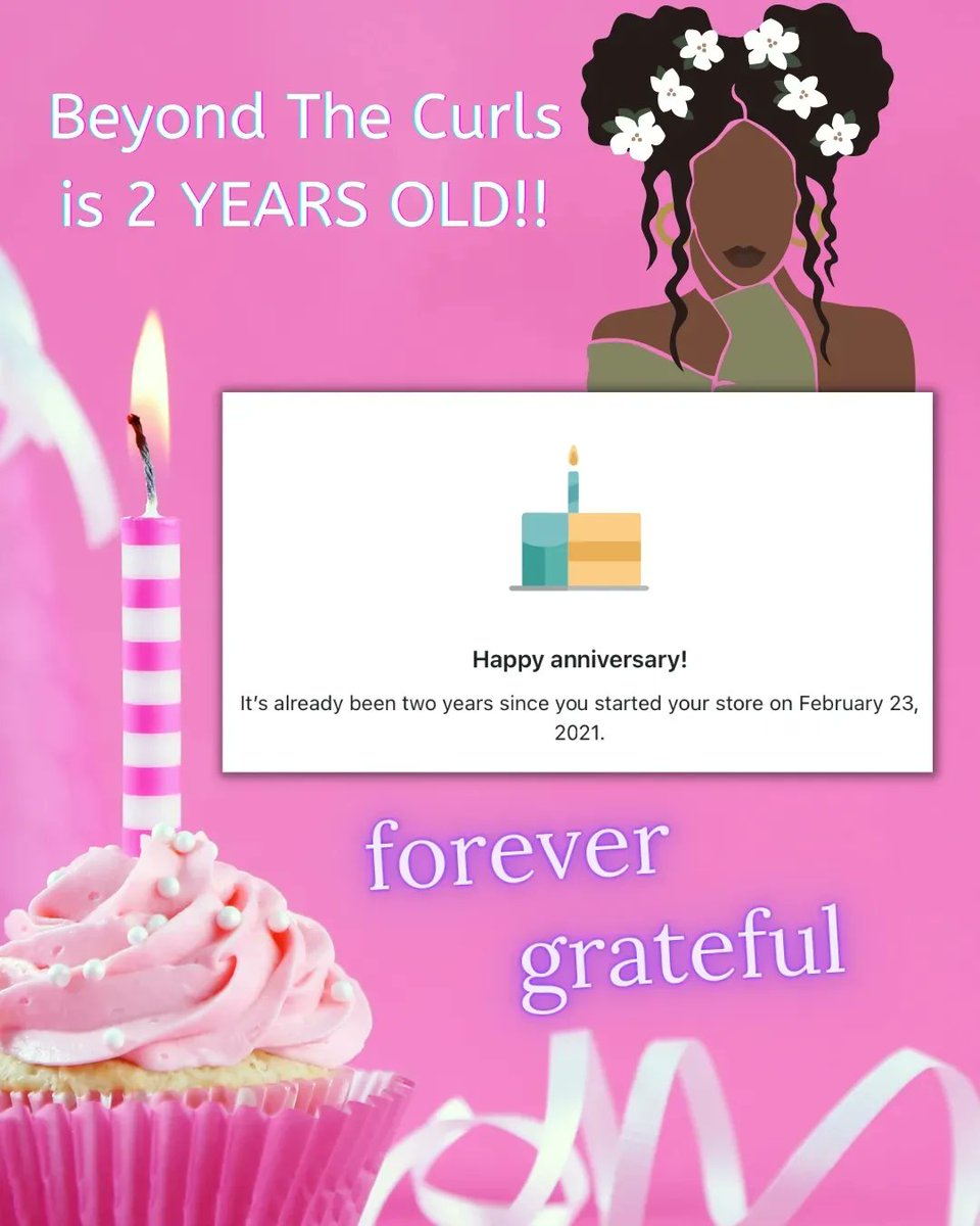 beyond_curlsco's tweet photo. BTC is 2 YEARS OLD baby!🥳 Can't believe that I started this journey TWO WHOLE YEARS ago. There have been plenty of downs but most recently more ups and that's what makes it worth it all. Thank you all! #haircare #beyondthecurlsco #smallbusiness #smallbusinessowner #shopsmall https://t.co/h5vDlM3B94