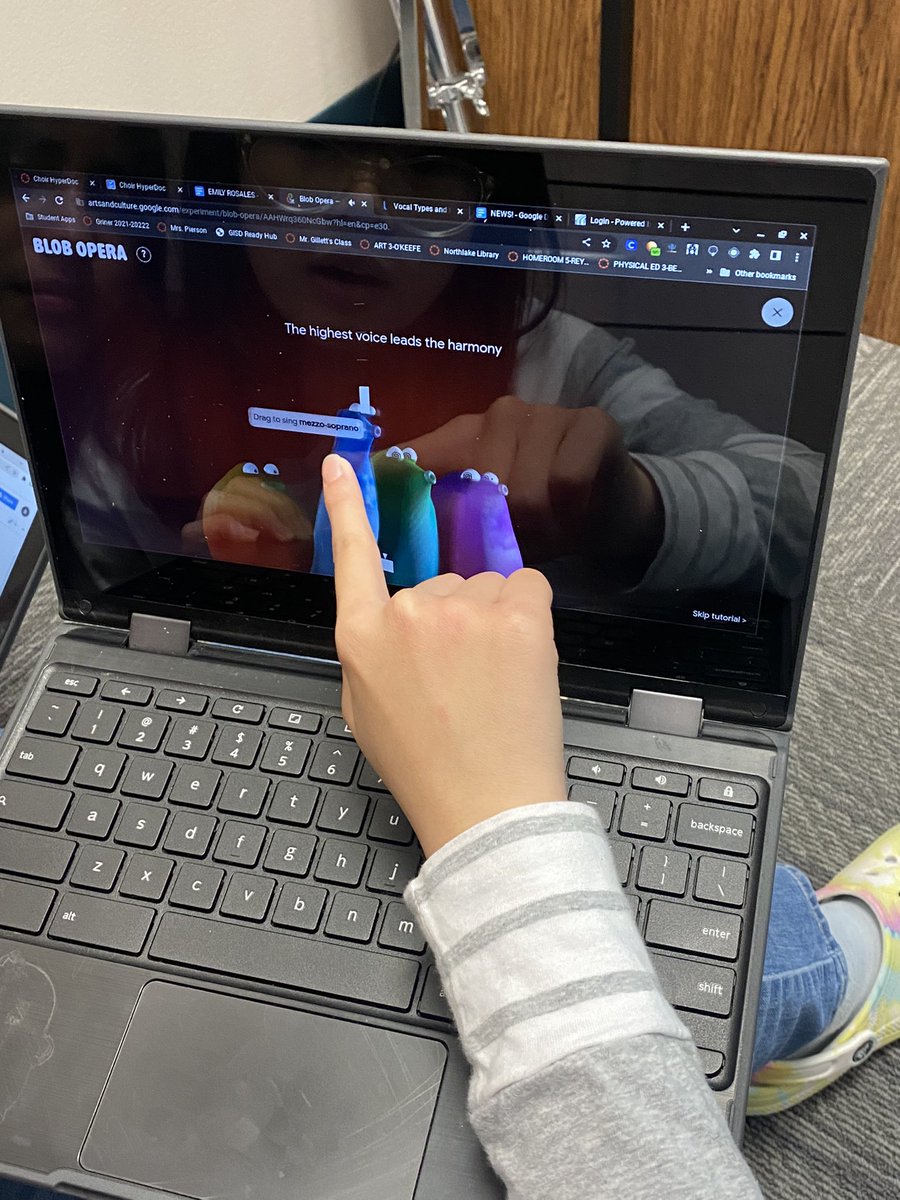 Today <a href="/RunningSomeMo/">Mo</a> shared a Hyperdoc in Google Docs w/ her <a href="/NES_Eagles/">Northlake Elementary</a> 5th graders to learn more about the Choir elective for next year! Ss worked in partners through the activities to learn about pitch &amp; voice types, including researching <a href="/gisdnews/">Garland ISD</a> &amp; exploring <a href="/BlobOperaNL/">Blob Opera</a> 😂