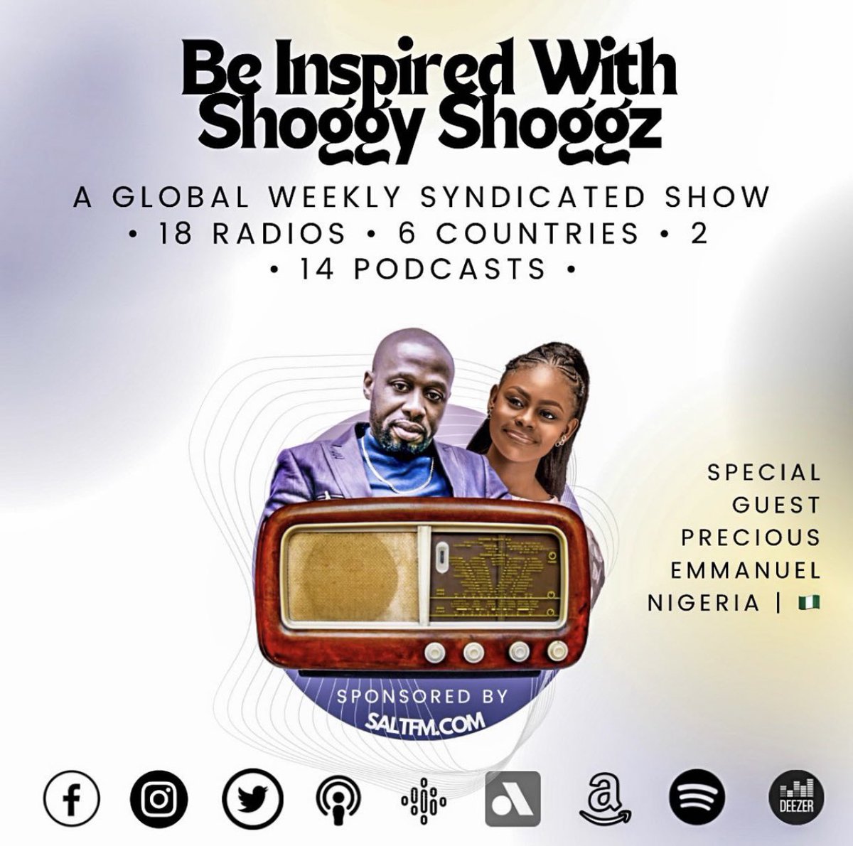 saltfm's tweet photo. 🗣️ @Precious_EMM 🇳🇬
🗓 THURS 23•2•23
⏰ 8PM🏴󠁧󠁢󠁥󠁮󠁧󠁿 | 9PM 🇳🇬
🧂 https://t.co/LXANiqTTcy

📌 @BInspiredWithSS with @ShoggyShoggz 🔛 8️⃣ RADIOS
🏴󠁧󠁢󠁥󠁮󠁧󠁿 @saltfm
🇺🇸 @radiogkp
🇳🇬 @WorldHod
🏴󠁧󠁢󠁥󠁮󠁧󠁿 @mzradiolondon
🏴󠁧󠁢󠁥󠁮󠁧󠁿 @APMUSIC5
🇺🇸 @an753
🇳🇬 #Cetunes

🎶 PLAYLIST:
🇧🇪 @Uniekgrace
🇺🇬 @DJVictor256 &amp; tagged https://t.co/FTjFjfCLDq