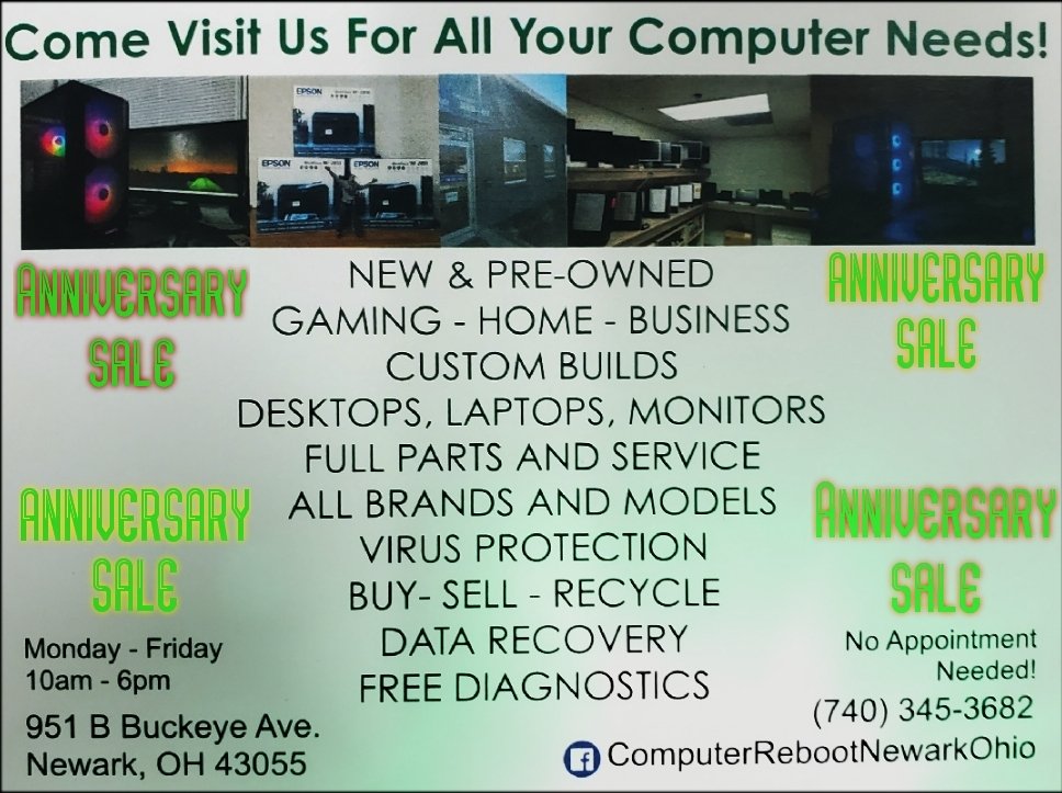 rebootcomputer5's tweet photo. #newarkohio #computerrepair #lickingcounty #computers #deals #heathohio #sale #OhioState #Newark # https://t.co/Hnj4Mdg3ZO