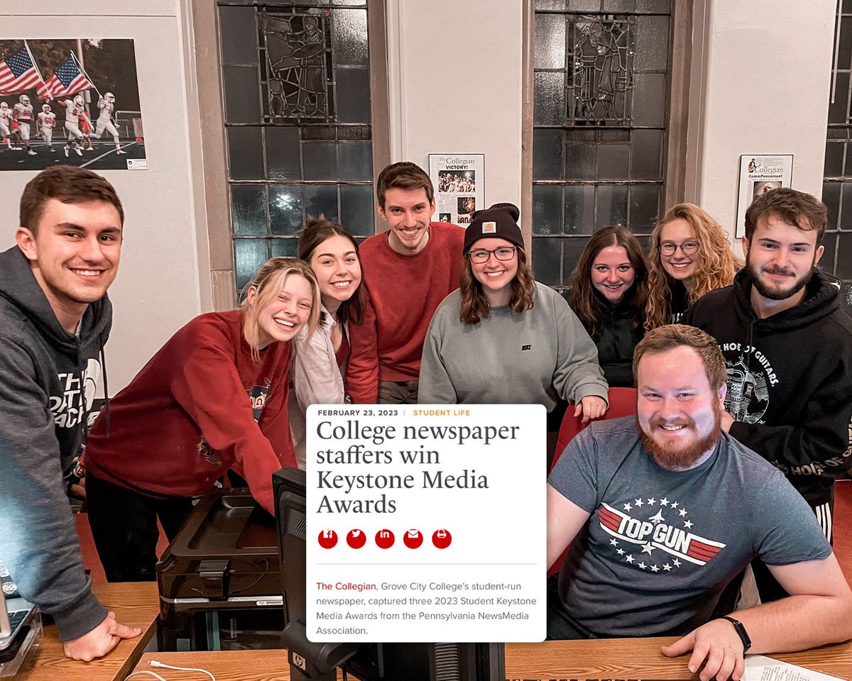 GroveCtyCollege's tweet photo. News from the Newsroom! 📰🎉

@Collegian_GCC captured three 2023 Student Keystone Media Awards from @PNAnews!

Check it out! ➡️ https://t.co/jYGSw9o2lu https://t.co/hbczAFbFc4
