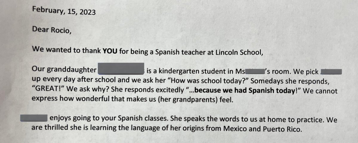 spanishfunwsraj's tweet photo. This letter made my day! I am feeling very thankful. #passionateteacher #loveteaching #makingadifference #grateful #spanishfun https://t.co/xtliBH3wOo