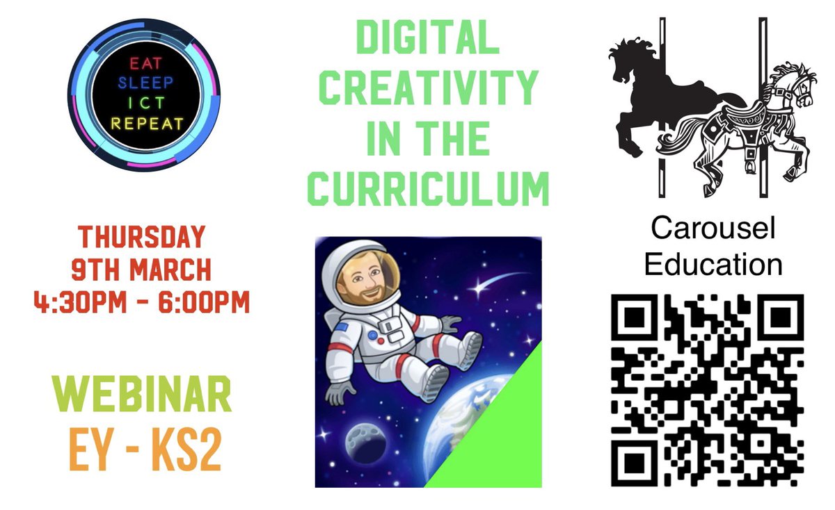 EatSleepICTRpt's tweet photo. Wow! So excited that on 9th March I’ll be delivering my FOURTH @CarouselEducn webinar. This time, we’re looking at Digital Creativity with a focus on #Animation, #DigitalDesign,  #MultimediaEditing and #GreenScreen. Who’s going to join me for this cracker? https://t.co/vmpEnwnz9P https://t.co/X2ROA9H0I5
