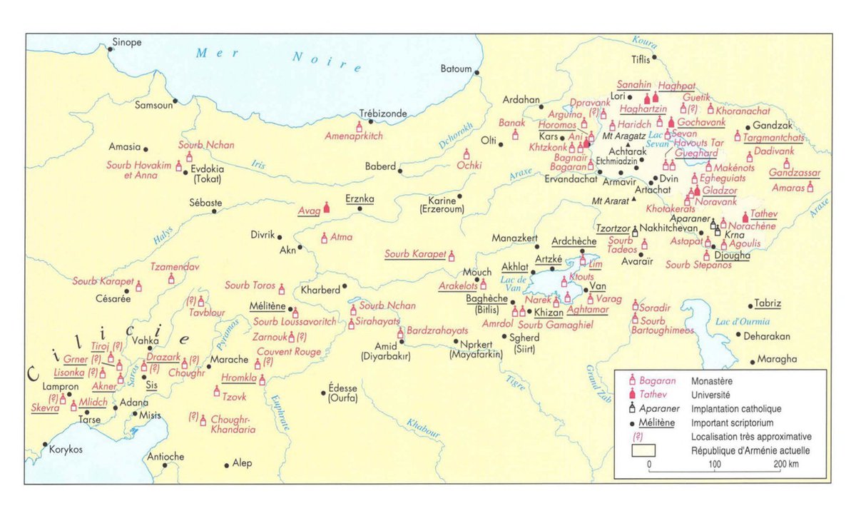 DrArtyomTonoyan's tweet photo. This map of medieval Armenian monasteries and universities. Source "Arménie, entre Orient et Occident, trois mille ans de civilisation," ed. Raymond Kévorkian, 1996 https://t.co/4UVorBPEL3