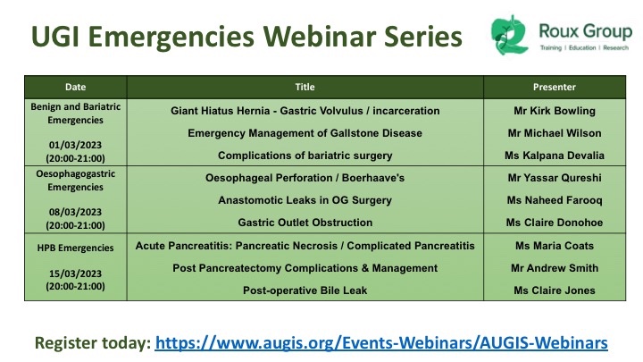 The Roux Group (@roux_group) on Twitter photo Throughout March we will be running our UGI emergencies webinar series in the run up to the Roux Weekend. The first webinar is next week (1.3.23) on Benign and Bariatric Emergencies and are lucky to have <a href="/bowling_kirk/">Kirk Bowling</a> <a href="/WilsonMSJ/">Michael Wilson</a> and Ms Kalpana Devalia presenting. Register today! Throughout March we will be running our UGI emergencies webinar series in the run up to the Roux Weekend. The first webinar is next week (1.3.23) on Benign and Bariatric Emergencies and are lucky to have <a href="/bowling_kirk/">Kirk Bowling</a> <a href="/WilsonMSJ/">Michael Wilson</a> and Ms Kalpana Devalia presenting. Register today!