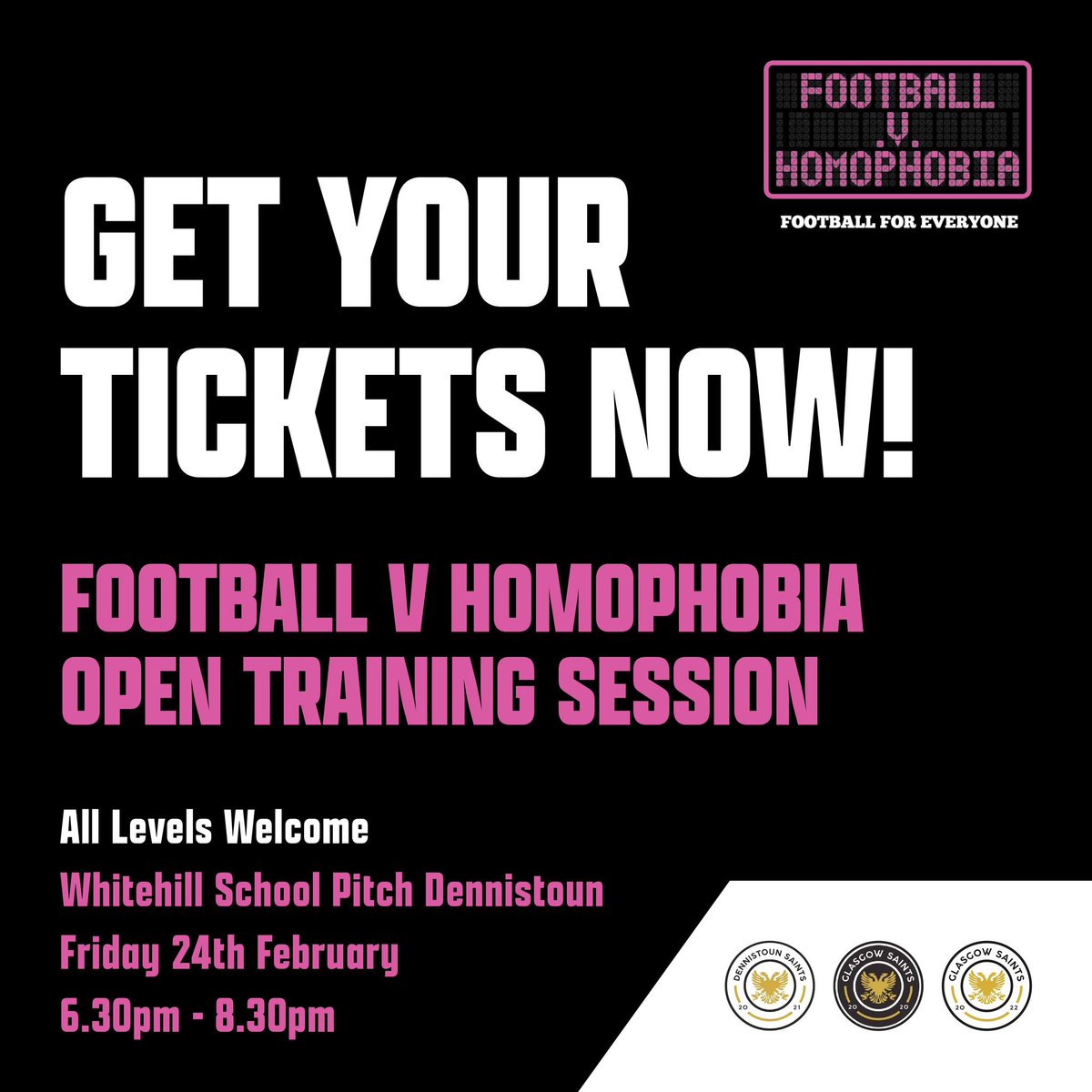 Football v Homophobia 📚🏳️‍🌈

Still time to join us tomorrow evening for an open training session! ⚽️

More information on our fundraising and how you can get involved can be found below! ⚜️🕊️ 

glasgowsaints.bigcartel.com/product/glasgo…