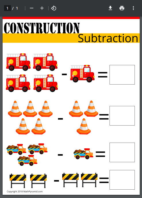 Math_Pyramid's tweet photo. Print our construction themed subtraction worksheet https://t.co/FN55QjUTr0 #constructionworksheet #constructionmathworksheet #printablemathworksheets #freemathworksheets #picturemathworksheet #picturemath https://t.co/WKUeTmVWqi