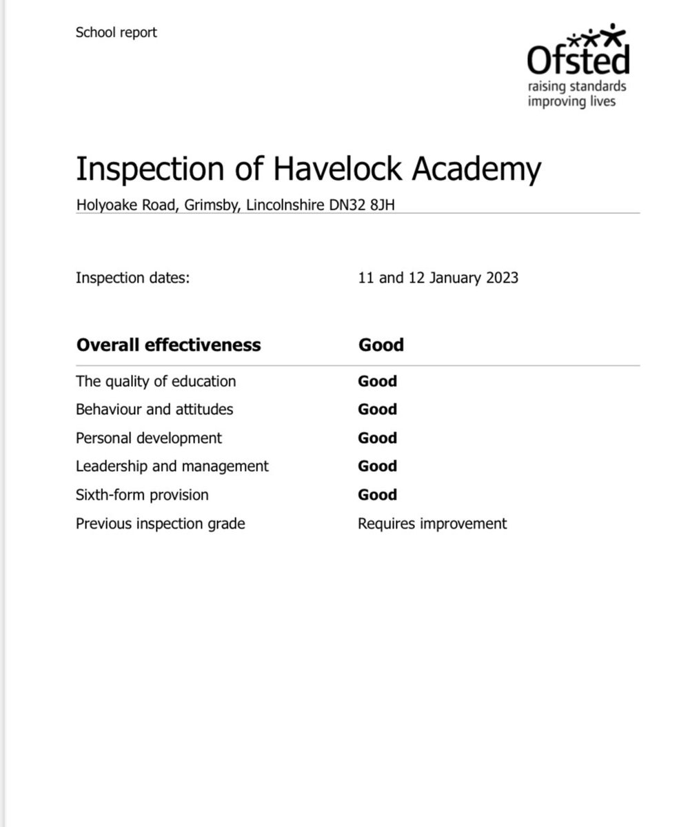 What a journey! We are delighted to be able to share the outcome of our recent Ofsted inspection. We are a GOOD school in all areas! 💙 #TeamHavelock
