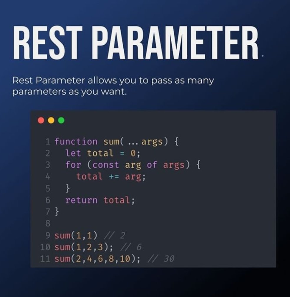 MSalmanSalar's tweet photo. Rest parameter in JavaScript #developer #development #coding #programming #java #coding #laptop #computer #internet #website #webdevelopment #windows #google #programmer #linux #jobs #computetscience https://t.co/o4rVUyAWcV