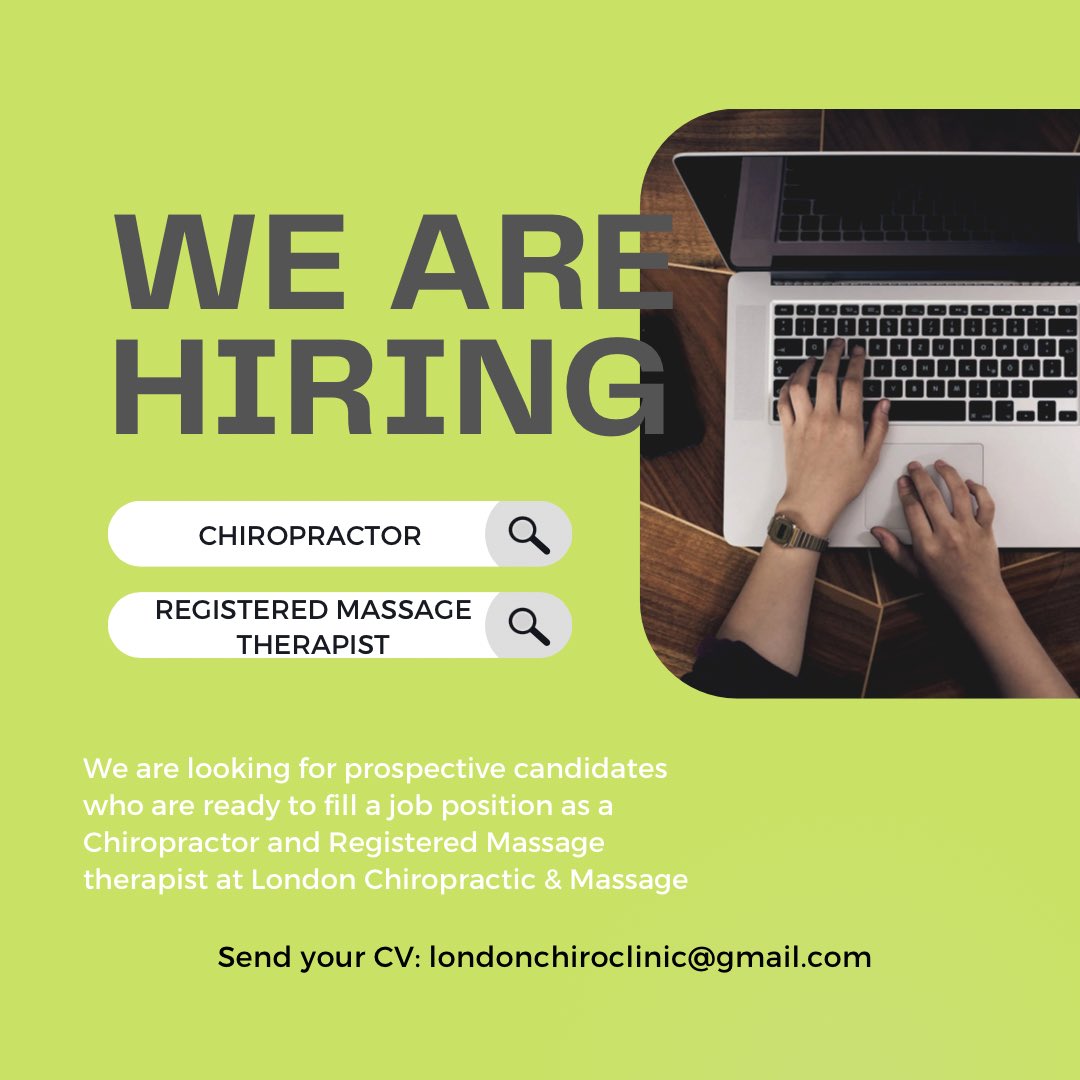 We are #hiring so send your resumes to us! Looking for #chiropractors and #MassageTherapists to join our growing team. #ldnont