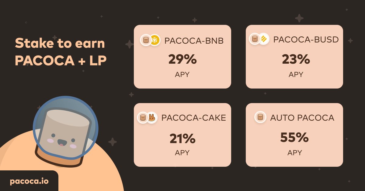 pacoca_io's tweet photo. 💰 Considering more ways of earning?

🔍 Check it out our native farms and pools!

🏖️ You can chill while supporting the project and making your money work for you.

💸 Invest now on these Sweet APYs: https://t.co/H7no1DggI0

#DeFi #HODL #cryptocurrency #investing https://t.co/I41IeXi9zg