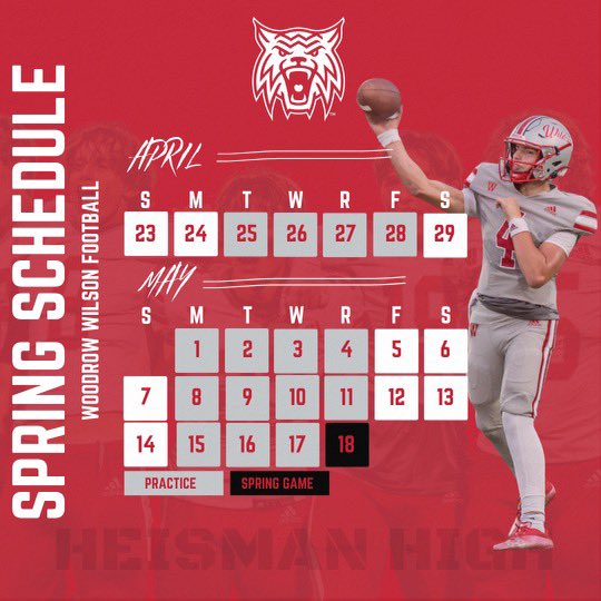 Spring has sprung in Texas! #HeismanHigh will be back on the field before you know it! All practices will be held in the a.m. Come by and see the incredible kids we have here at Woodrow! #CodeRed