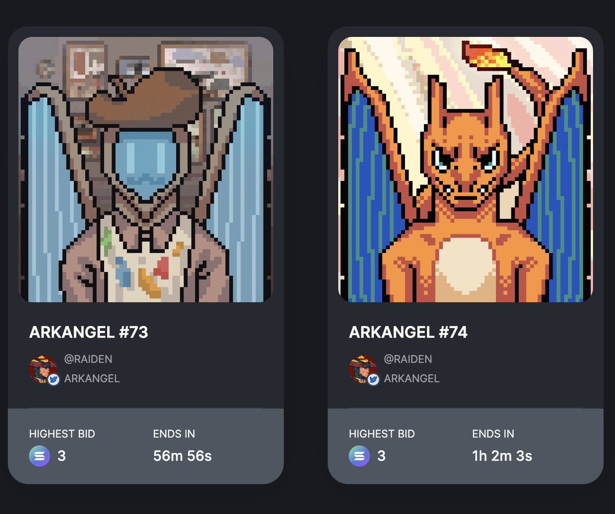 ⏰LAST HOUR ⏰

Both Arkangels currently sitting at 3 $SOL
Thank you to everyone for the early bids and support!

Let's see who will snag these 2 awesome angels 👀