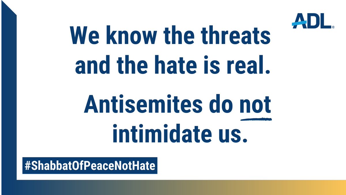 When neo-Nazis threaten the Jewish community with a National “Day of Hate,” we respond with resolve &amp; solidarity. Celebrate a #ShabbatOfPeaceNotHate this weekend &amp; let everyone know we won't be intimidated. Retweet this &amp; sign our ADL call for action now: adl.salsalabs.org/weekendofhate/…