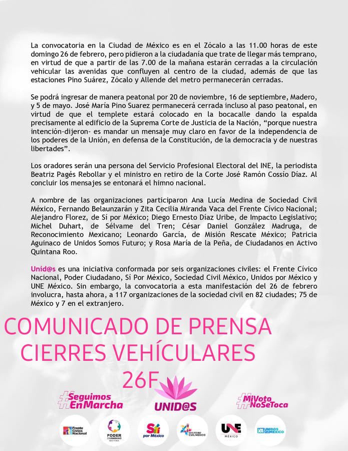 #ComunicadoDePrensa #26DeFebreroAlZocalo 

HORARIOS Y CIERRES VEHICULARES 

ATENCIÓN!!!!! Esto es para #CDMX 

#TwisterPolitico 
#BuenJueves 
#BuenasTardes 
#MexicoManda