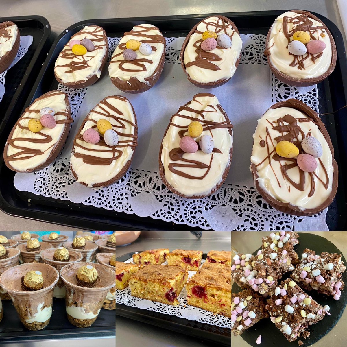 Treasure_Play's tweet photo. Never too early for Easter Easter egg cheesecakes🐣
Also this week we have:-
ferrero rocher cheesecake pots
Rocky road ￼
White chocolate and raspberry blondies

Lots of other favourites like brownie bites and caramel shortbread available! https://t.co/ufQabaSgsD