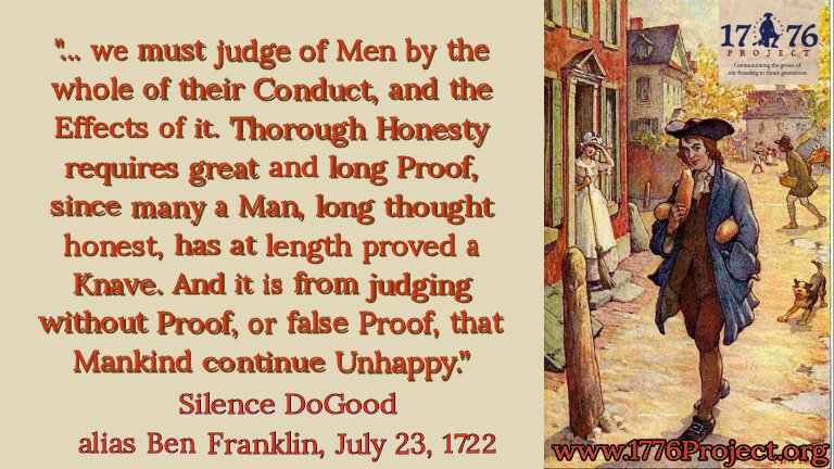 real1776Project's tweet photo. #BenFranklin posits "... and it is from judging without Proof, or false Proof, that Mankind continue Unhappy.”
Is this the exception, or the norm in the public square today?
Can you list any examples?
#FF #Palestine #FoundingFathers
#1776Project #Mediafire #Biden #Trump @elonmusk https://t.co/KTohgM1ywi