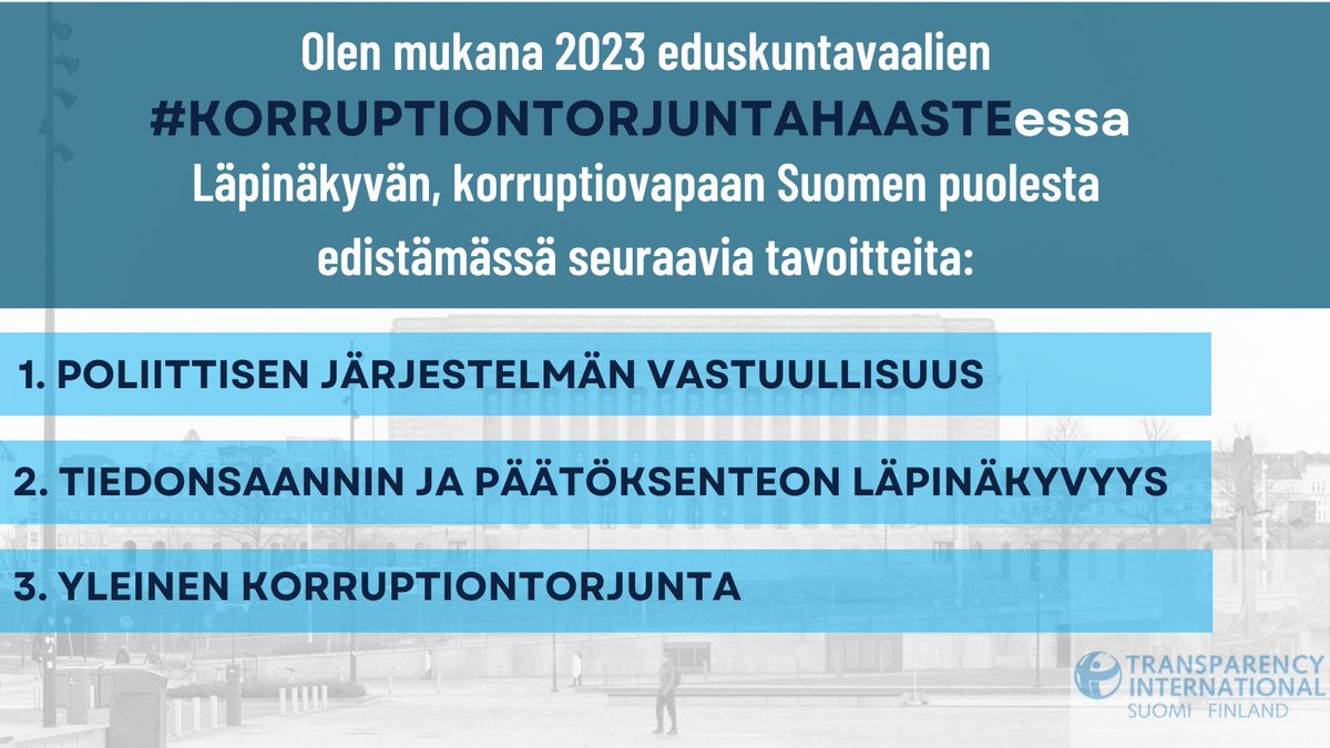 TransparencyFI's tweet photo. Uusia🔓#korruptiontorjuntahaaste'en allekirjoittaneita liittyy seuraan! 

Tervetuloa edistämään toimenpidelistaa mm. @KahriLilli @EmiliaRaiskio @janimakinen2023 @santerialar @Jarska96 @rikshax @AIngraeus ja monet muut! https://t.co/pgnXXoUE1a