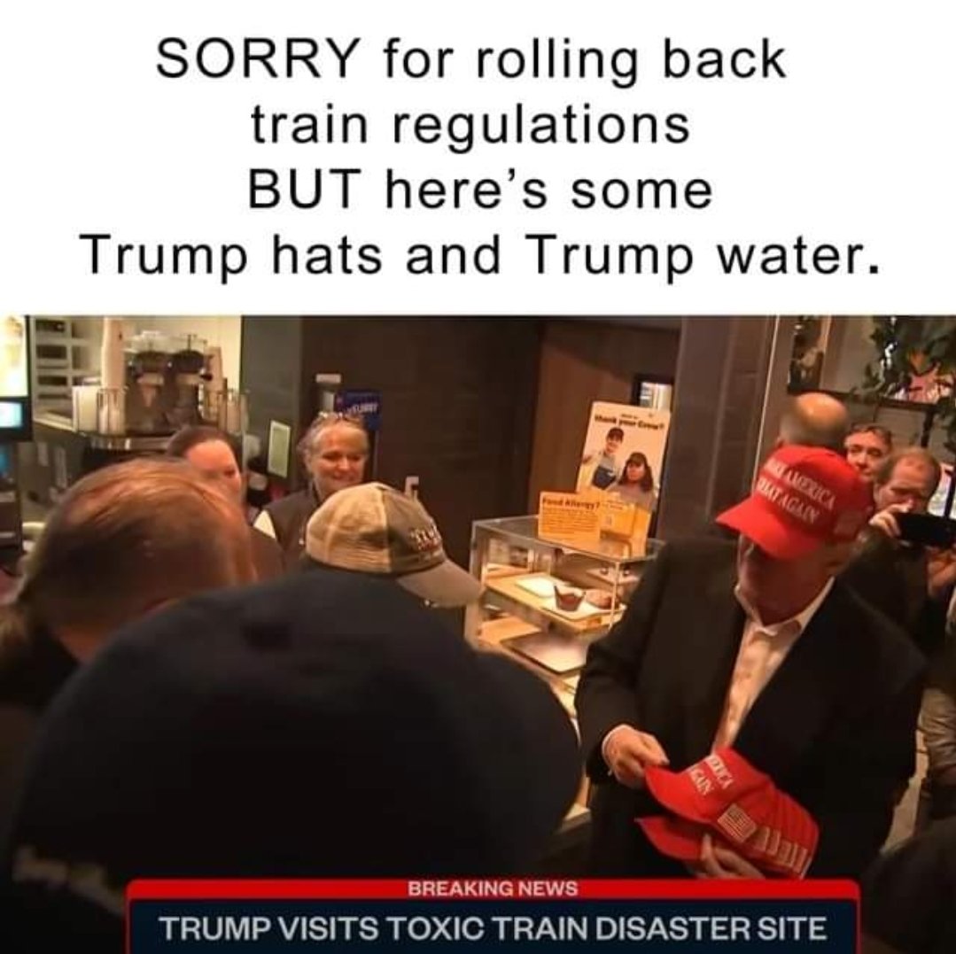 Surprised he wasn't pitching paper towels. #trainderegulation #TrainDerailment #environmentaldisaster #OhioTrainDisaster #TrumpIsALaughingStock