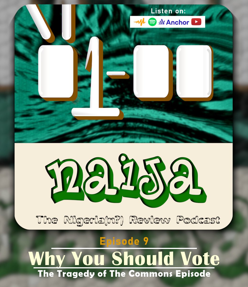 "Vote wisely and in good faith, engage in meaningful, respectful discuss with others as you go about carrying out your civic duty" -L.S
Listen to the full podcast episode Spotify and Audiomack at:
open.spotify.com/episode/0QpJJm… and
audiomack.com/01-00-naija