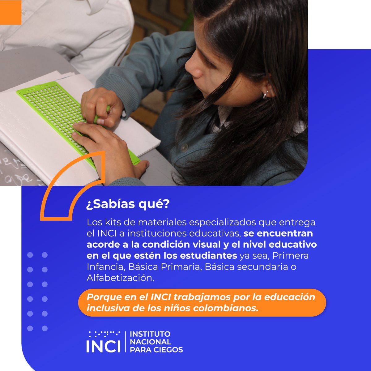 INCI_colombia's tweet photo. #INCIInforma | ¿Sabia qué? El INCI cuenta con material especializado en tinta braille que es entregado a instituciones educativas del país. Así es, cada vez son más los colegios que reciben dotación gratuita libros y materiales en braille por parte del INCI. https://t.co/8lHt0iSxmx