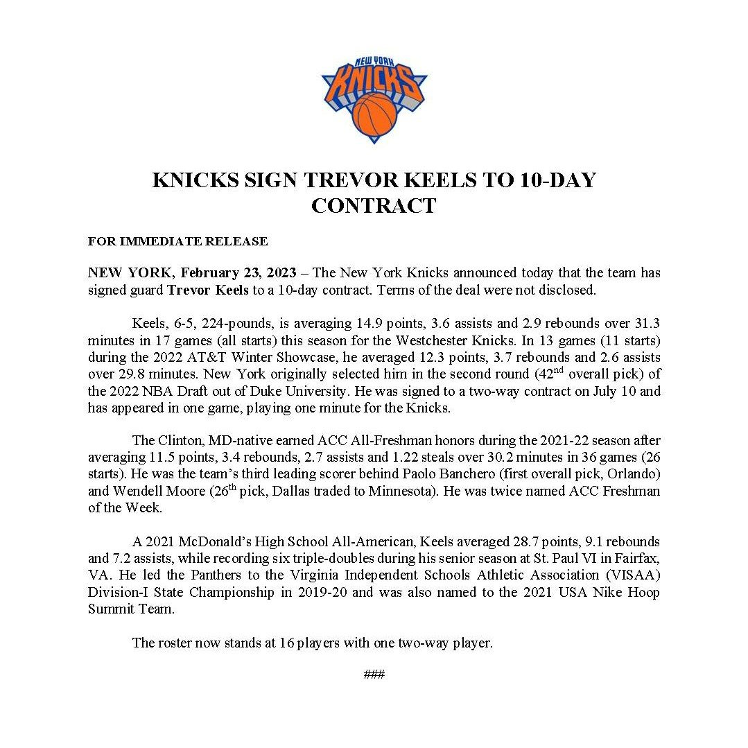 Knicks Memes On Twitter Knicks Have Signed Trevor Keels To Hit The knicks-memes-on-twitter-knicks-have-signed-trevor-keels-to-hit-the