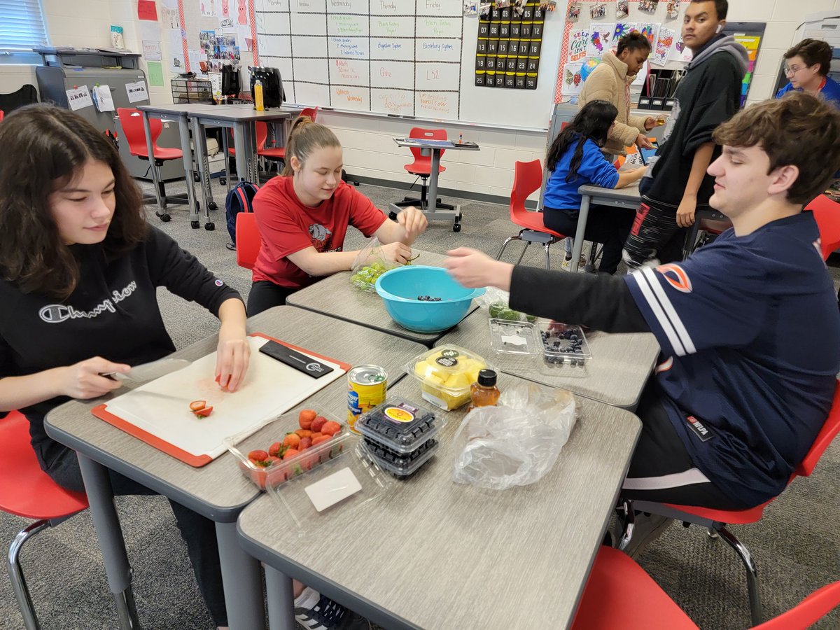 Today, we completed our nutrition unit! The students researched healthy snacks, wrote a grocery list, and made some delicious Buffalo cauliflower and fruit salad!
