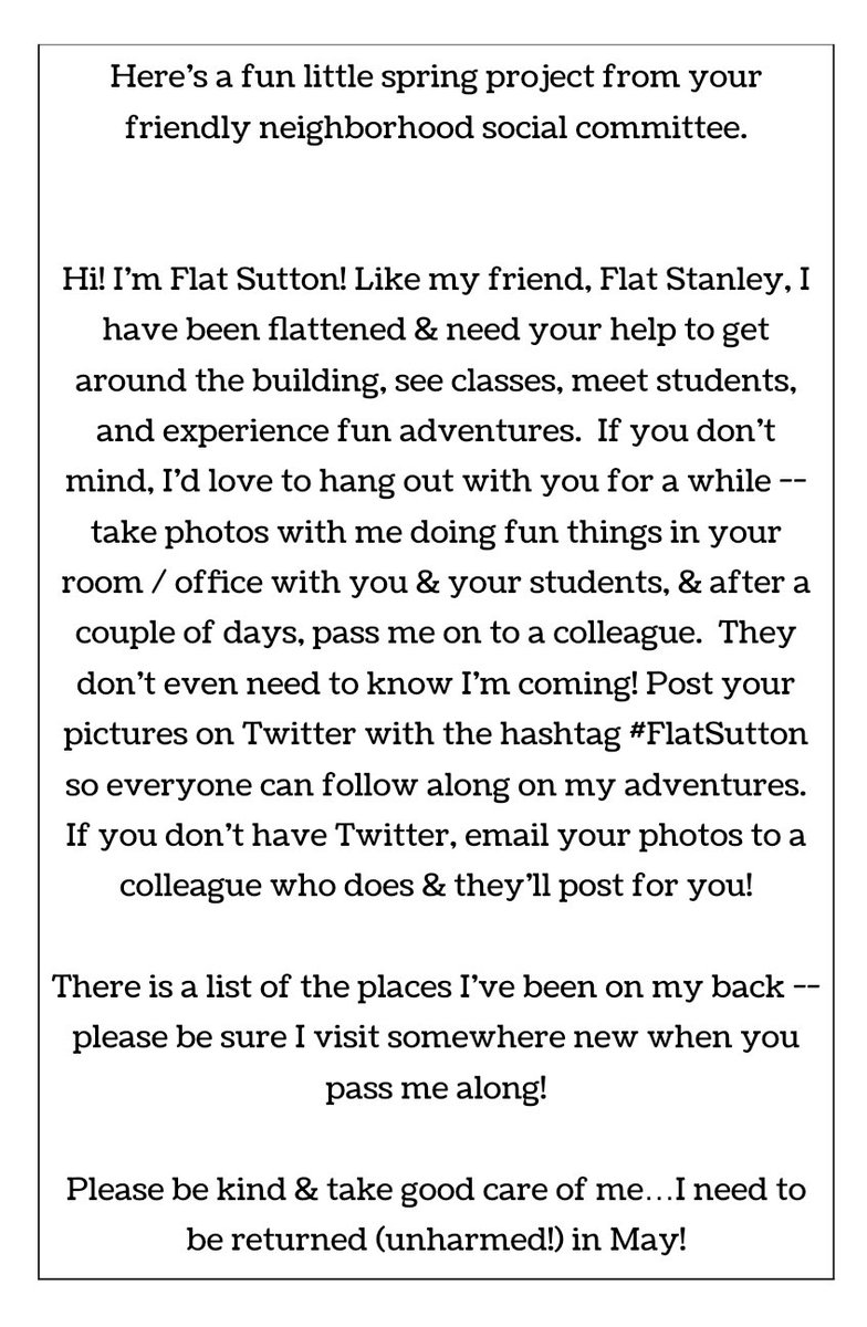 JamyeSmitty's tweet photo. Keep your 👀 open around 🏫. You never know where #FlatSutton will turn up next! https://t.co/YYMeWz48yA