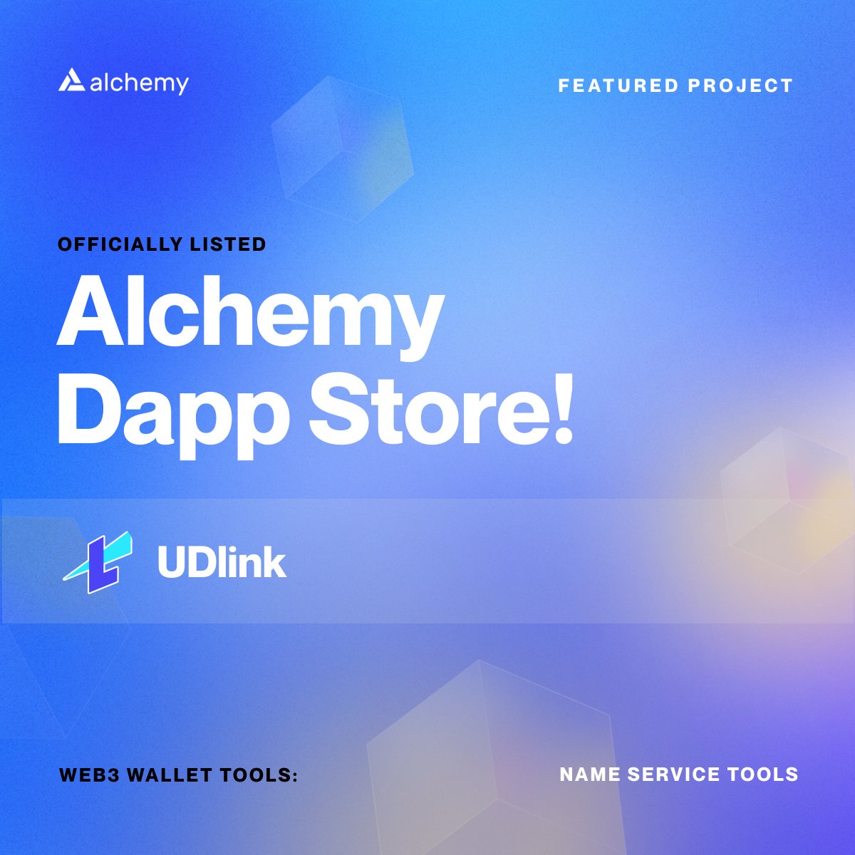 Just got listed on the Alchemy.com dApp store!

Go vote for UDlink in the Alchemy Web3 30 awards at alchemy.com/web3-awards