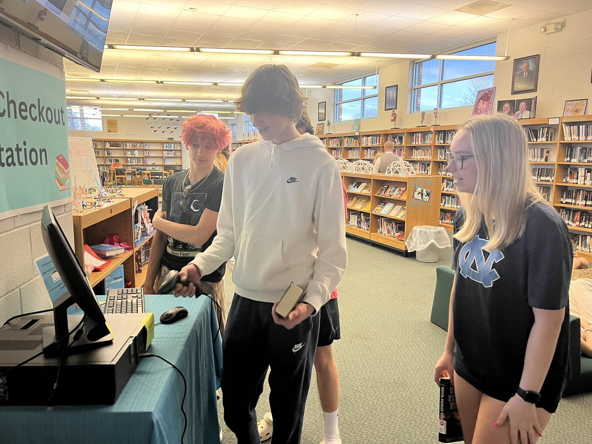 nwhs_media's tweet image. Today, more than 475 students visited the library. Some participated in our student-created Gallery of Heroes scavenger hunt while 9th graders checked out novels for quiet reading time. Adaptive students enjoyed a story time, and 150 hung out during WIN. #GCSLibrariesEngage