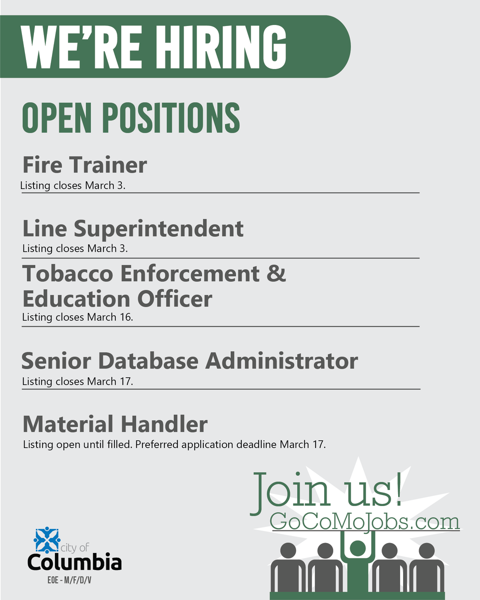 City of Columbia, MO on Twitter "The City of Columbia is hiring! With