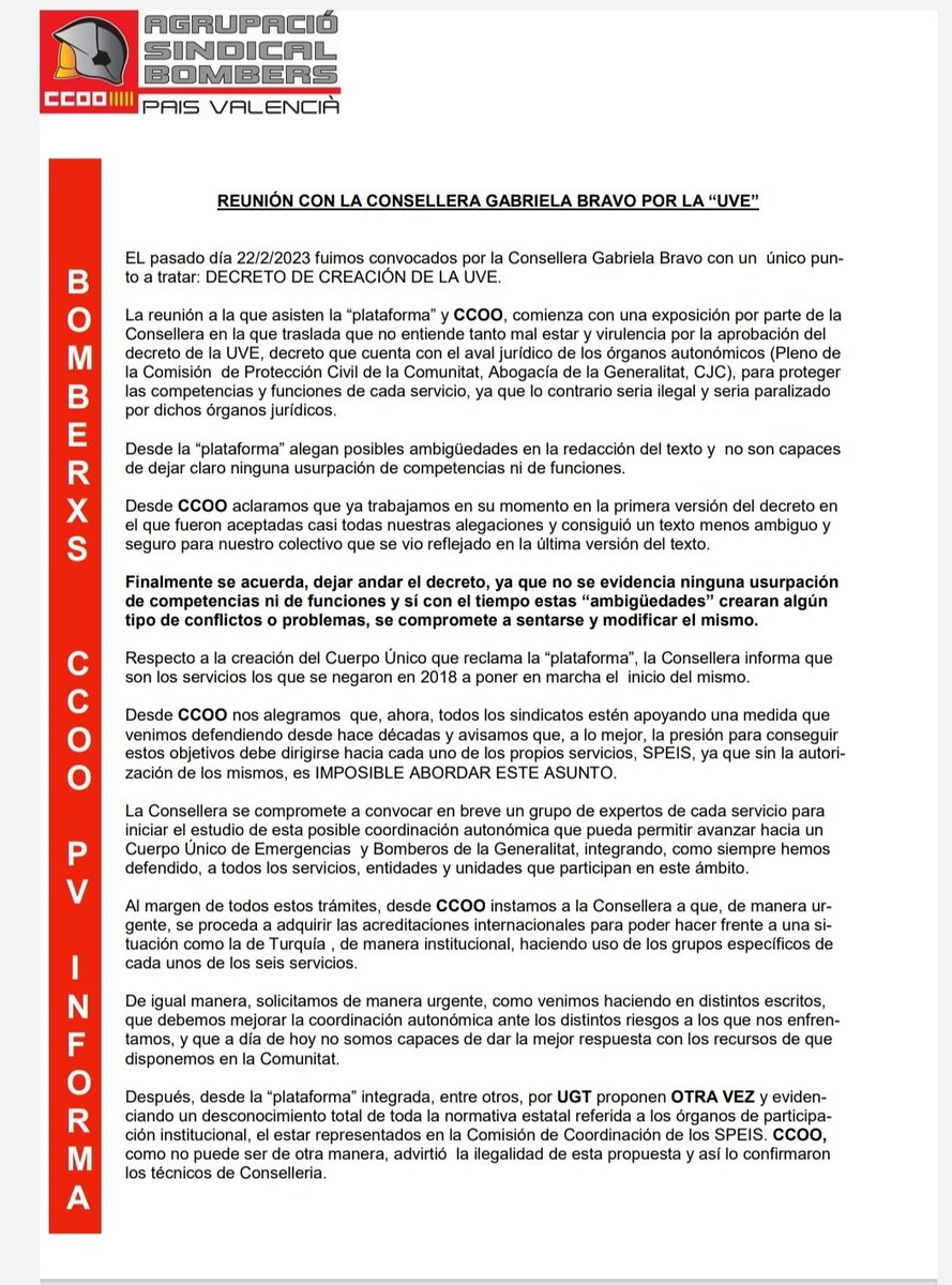 BCcoopv's tweet photo. Desde el primer momento defendimos la coherencia, la legalidad y estuvimos en contra del enfrentamiento. 
NO EXISTE INVASION DE COMPETENCIAS NI FUNCIONES. 
Trabajemos por una coordinación efectiva de los servicios de emergencias de la CV. 💪🔥🚒
#Stopbulos https://t.co/xpByYw9fd5