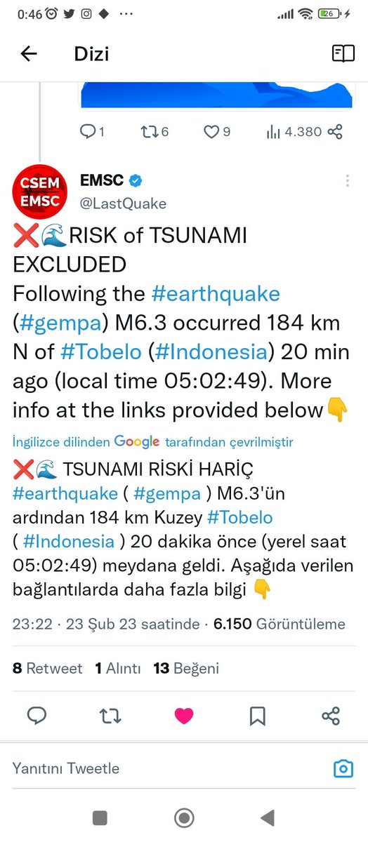 HATIRLATAYIM 
Aldığım Habere göre #Malezya da 
6.3 şiddetinde #deprem olmuş.
Tesadüfe bak ki #ABD gemisi #USSNimitz gemisi #Indonesia kara sularında geziniyordu.
Tesadüf işte
Evet evet ben Komplo Teorisi yapıyorum ama gerçekler de orta da
Elinizin altında teknoloji var indir izle