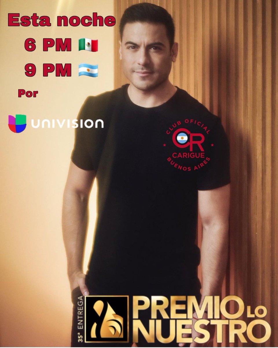 CarigueSedeBsAs's tweet photo. No te pierdas a nuestro  @_CarlosRivera en @premiolonuestro con cuatro nominaciones y  cantando en vivo #Sincerándome ❤

#CarlosRiveraEnPremioLoNuestro
@club_carigue @CarigueArg @SonyMusicArg @sonymusicmexico @WestWoodEntt https://t.co/MMKyWBcdbk