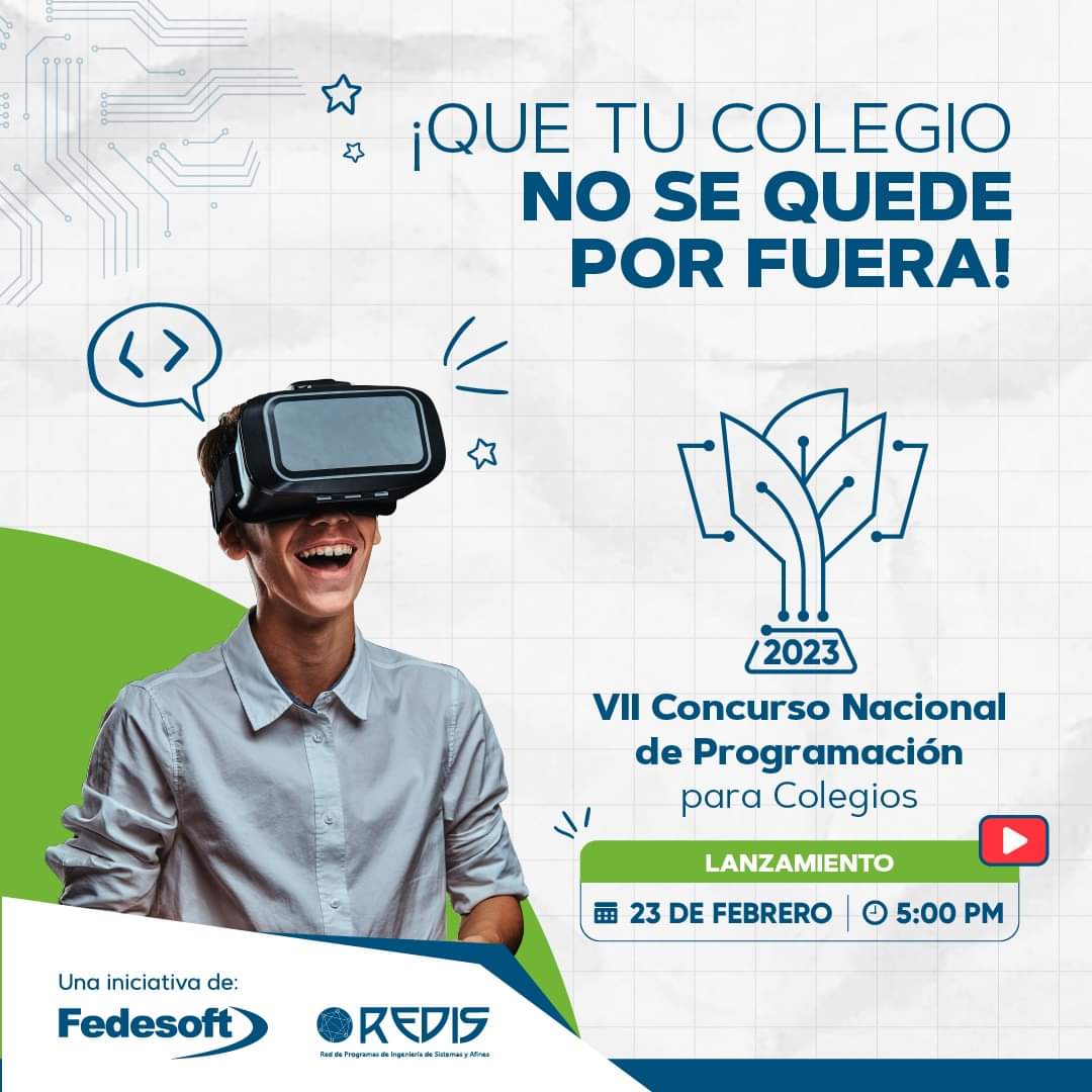 El #VIIConcursoDeProgramación coordinado por <a href="/FedesoftCol/">Fedesoft Colombia</a> y <a href="/RedisBogota/">Redis Bogotá</a> es una gran oportunidad para que nuestros jóvenes fortalezcan sus habilidades tecnológicas.

Los invito a participar con sus colegios en esta versión 2023. 💻 🧠👉🏼 bit.ly/41l9hGQ
