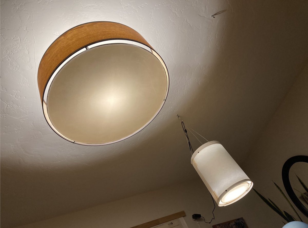 syntagmatic's tweet photo. New paper prototype of a DIY air purifying lamp!

Inspired by wood-veneer hanging lamps. Uses a Levoit 300s filter, two 140mms fans, warm white LED strip. Exterior frame made of embroidery hoops, paper, waxed canvas and wire, designed by @mbecica  1/ https://t.co/e7wMbt8Vrs