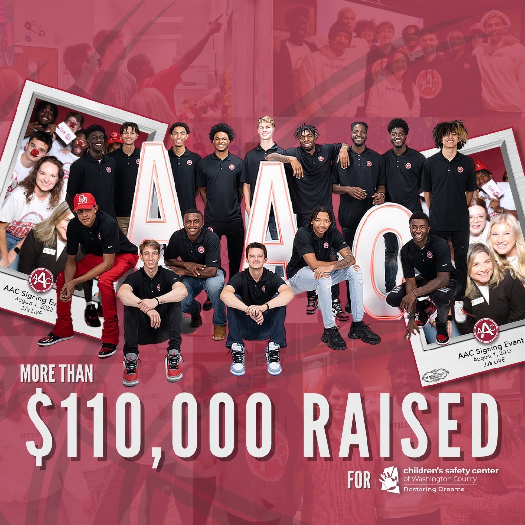 CSCWashCo's tweet photo. Do you know another team in the NCAA making this impact?!

In just 7 months, the Arkansas Men’s basketball team has raised over $110,000 dollars for the Children’s Safety Center’s Healing the Future Campaign. WOW!!!

#cscwashco #healingthefuture #aac #arkansas #fayettevillear https://t.co/UJVwOZ6ugi