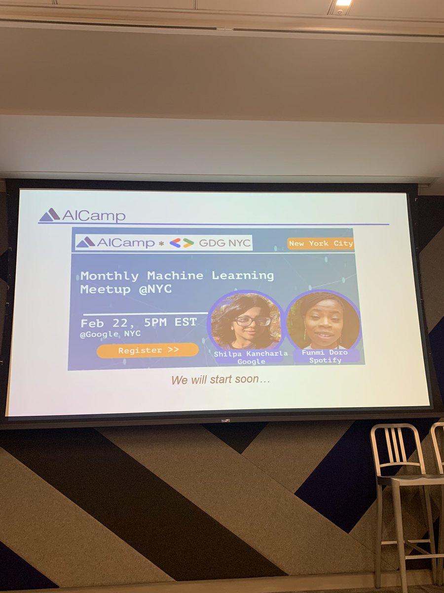 Attended my first NYC Google Dev Group meetup. Thanks for the talk <a href="/FunmiDoro/">Funmi Doro</a> - liked how you got the crowd going pressing the 2 week timeline for ML product dev. 

#gdgai 
<a href="/gdg_nyc/">Google Developer Group NYC</a> <a href="/googledevgroups/">Google Developer Groups</a> <a href="/GoogleDevsNA/">Google for Developers Communities - North America</a>