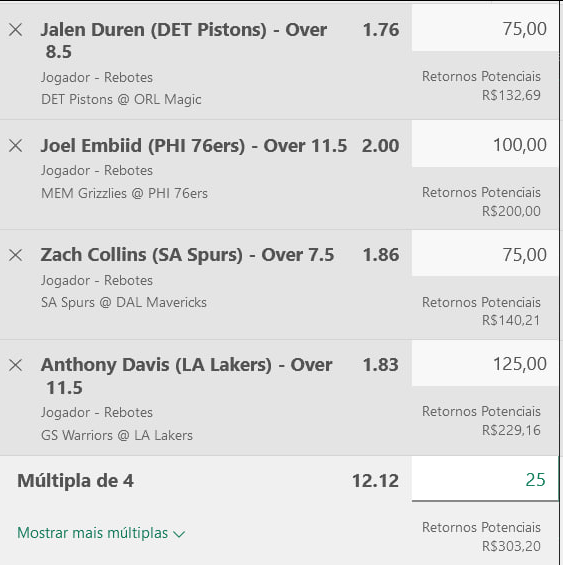 Caipira Tips on Twitter "🏀 NBA Rebotes 🏟 Magic vs Pistons 📈 Over 8.5 Duren 💰0.75 📊1.76 ODD 🏟