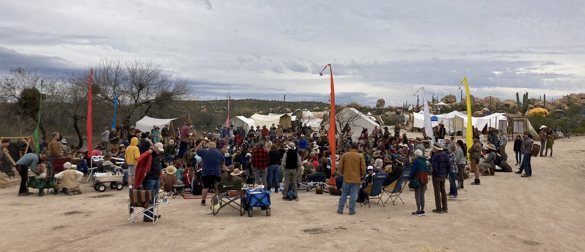 CampingYurts's tweet photo. We’re at the Winter Count Gathering in Arizona - it’s an annual primitive skills conference, taking place each February. 

This photo was our meeting to get the event started. 

https://t.co/8y1JikmbYF

#primitiveskills #wintercount #campingyurts #yurts https://t.co/B89SHC2tyC