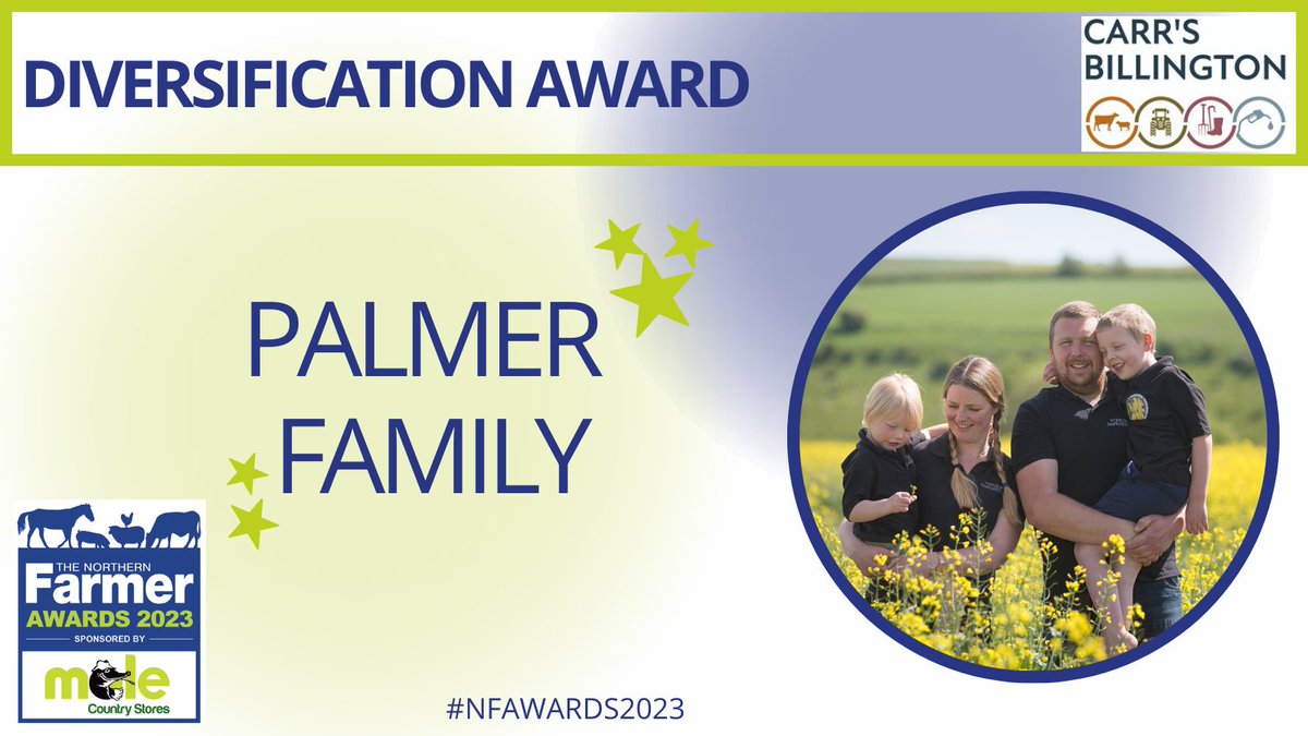 NorthFarmerMag's tweet photo. Sustainability and resilience are the key words coming from this award. The future of farming is more than what we think. The winners of our Diversification Award, the Palmer Family! #nfawards2023 https://t.co/s5is1wcDsd