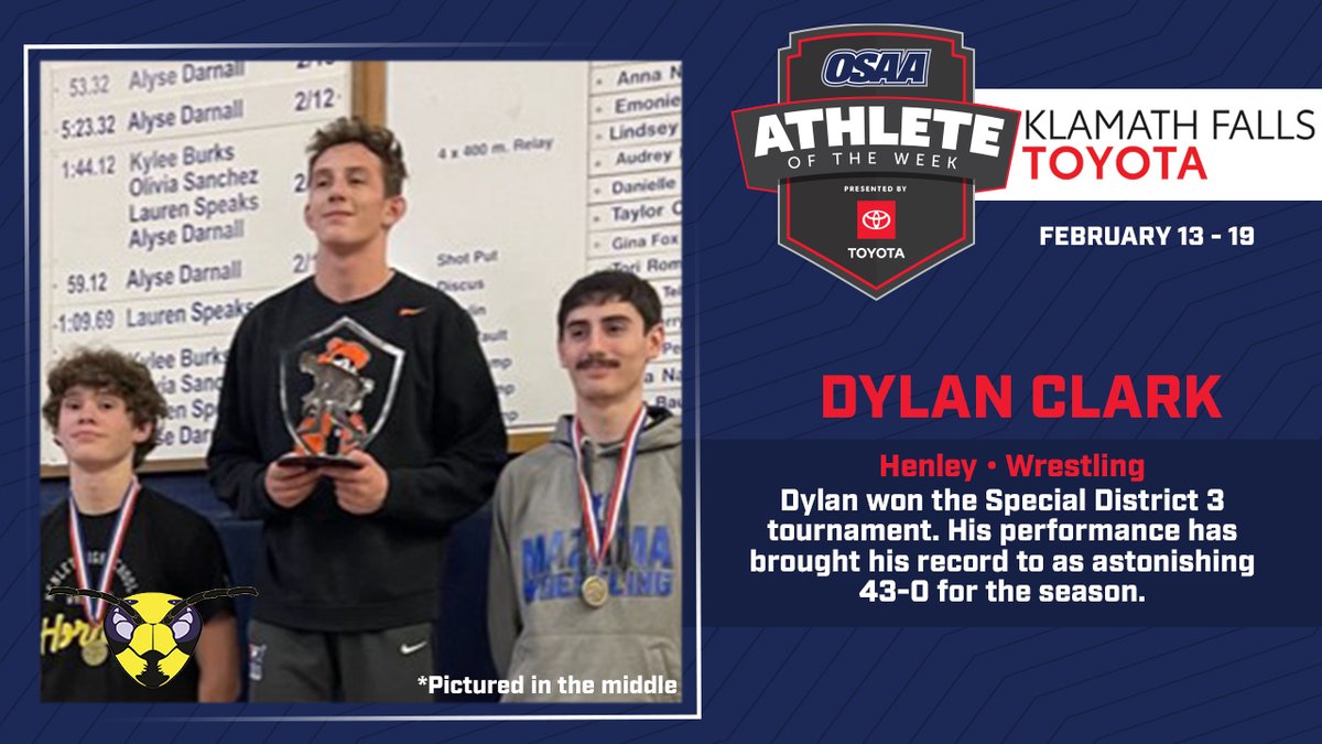 OSAA (@osaasports) on Twitter photo Toyota of Gladstone, Klamath Falls Toyota & the OSAA congratulate Aubrey Holowati of Gladstone Cheerleading & Dylan Clark of Henley Wrestling for being named Athlete of the Week presented by <a href="/DriveToyota/">Drive Toyota</a>!
Nominate an athlete: osaa.org/awards/athlete…
#opreps #ToyotaAOTW Toyota of Gladstone, Klamath Falls Toyota & the OSAA congratulate Aubrey Holowati of Gladstone Cheerleading & Dylan Clark of Henley Wrestling for being named Athlete of the Week presented by <a href="/DriveToyota/">Drive Toyota</a>!
Nominate an athlete: osaa.org/awards/athlete…
#opreps #ToyotaAOTW