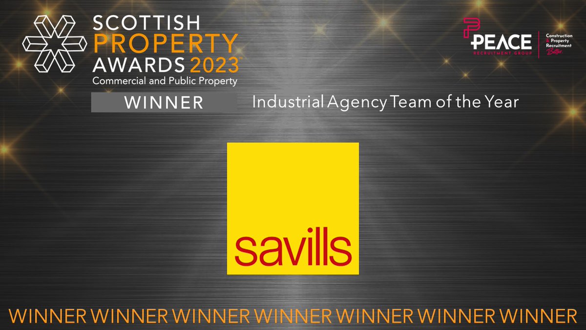 The WINNER of Industrial Team of the Year is <a href="/Savills/">Savills</a> sponsored by <a href="/PeaceRecruit/">Peace Recruitment</a>  

#winner #scottishpropertyawards