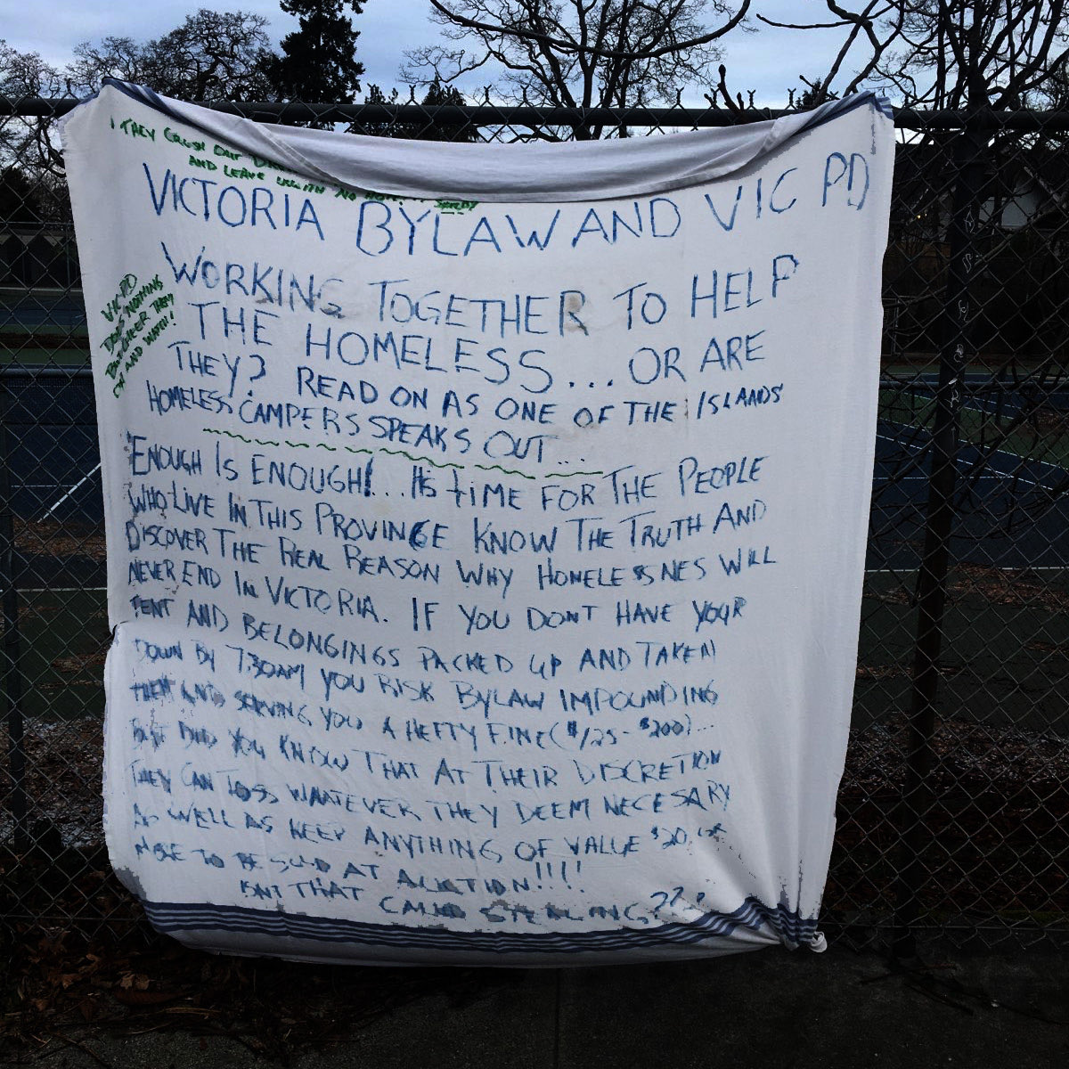 Read this message to <a href="/CityOfVictoria/">City of Victoria</a> Bylaw &amp; <a href="/vicpdcanada/">Victoria Police</a>
from a #homeless #Victoria camper after being fined for having their HOME &amp; belongings impounded or disposed of!
#HousingisaHumanRight ?
7-7 Bylaw infringes the #HumanRight to shelter
Ask Mayor &amp; Council to #ACTNOW!
