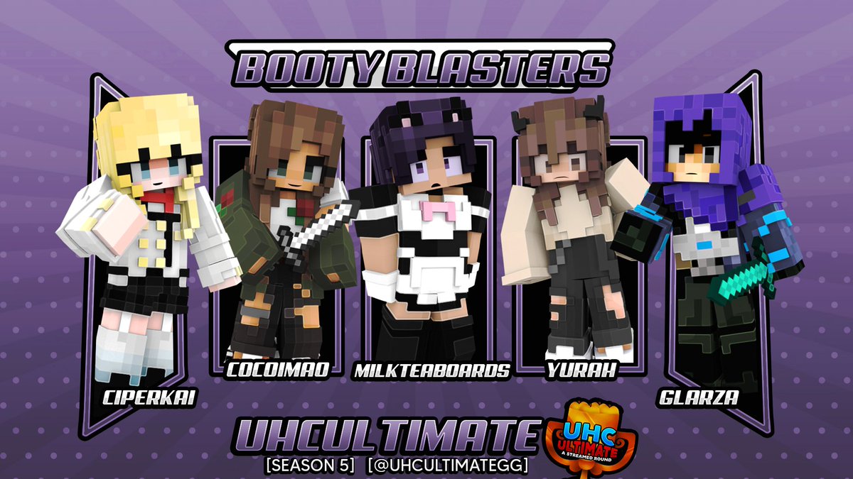 UHCUltimateGG's tweet photo. We're back for another season! 

To start things off, we'd like to introduce our first team for this season, we have Team Booty Blasters!

@milkteaboards 
@cipherkai 
@glarza1 
@yurah 
@cocoimao 

Be sure to check out their perspectives on March 19, Sunday @ 5 PM EST! https://t.co/f6DYg5OMYU